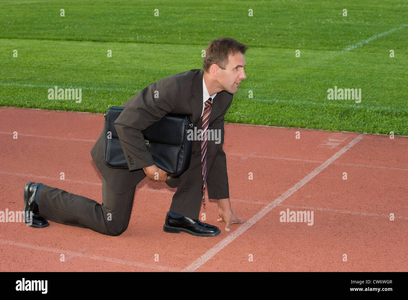 Imprenditore alla linea di partenza Foto Stock