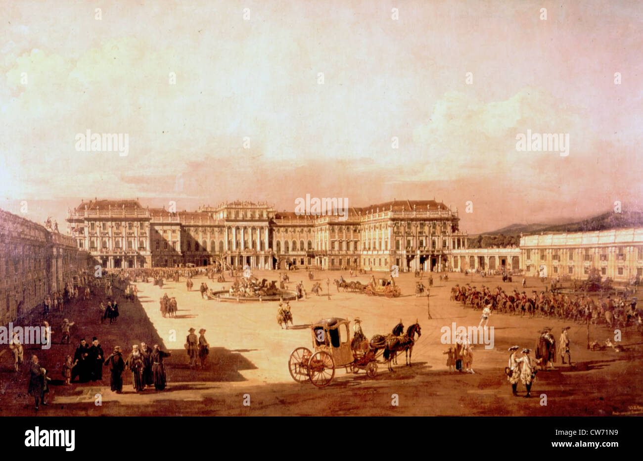 Bernardo Bellotto, il castello di Schönbrunn: Corte d'Onore Foto Stock