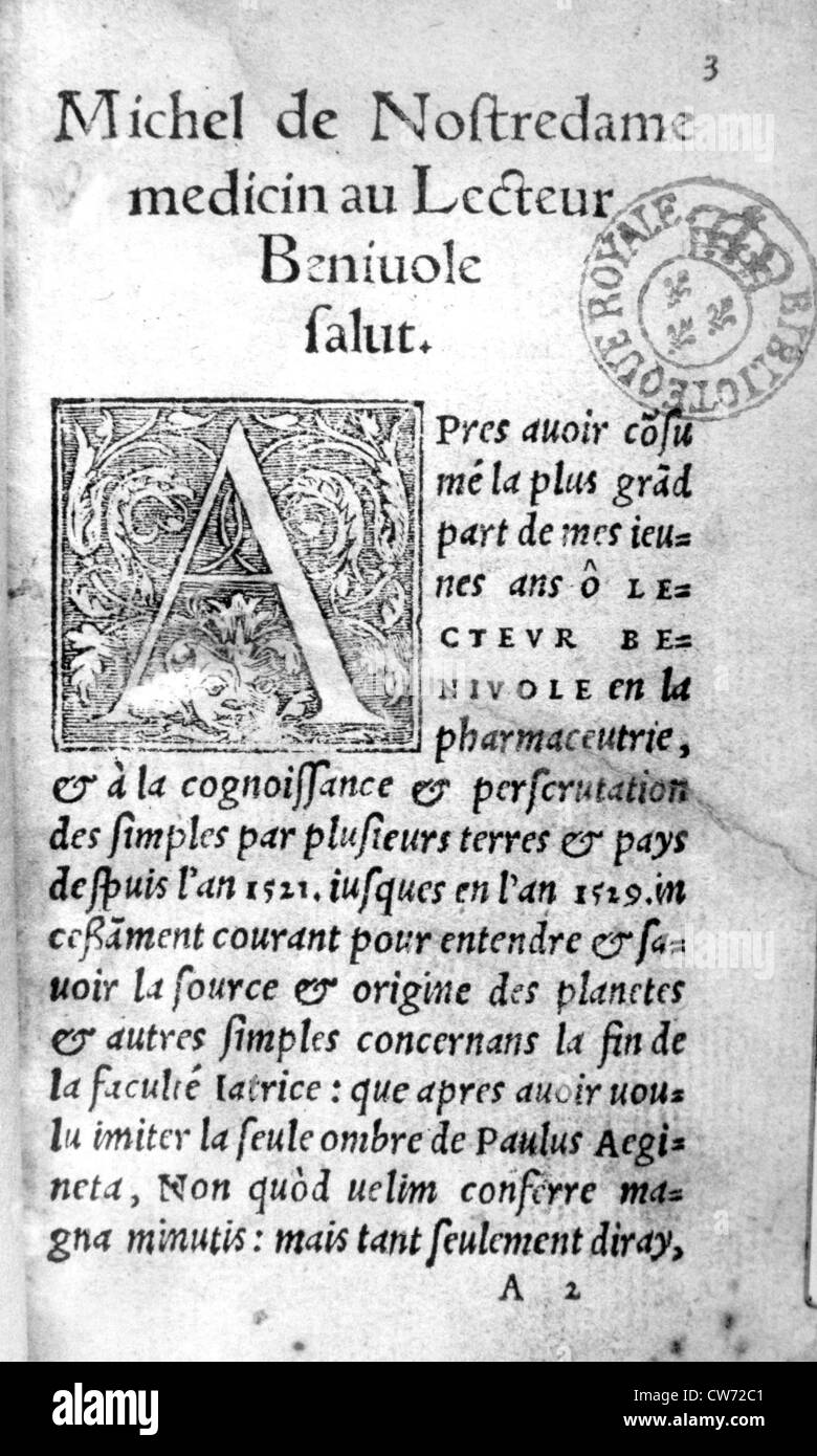 Trattato da Nostradamus, 1555 Foto Stock