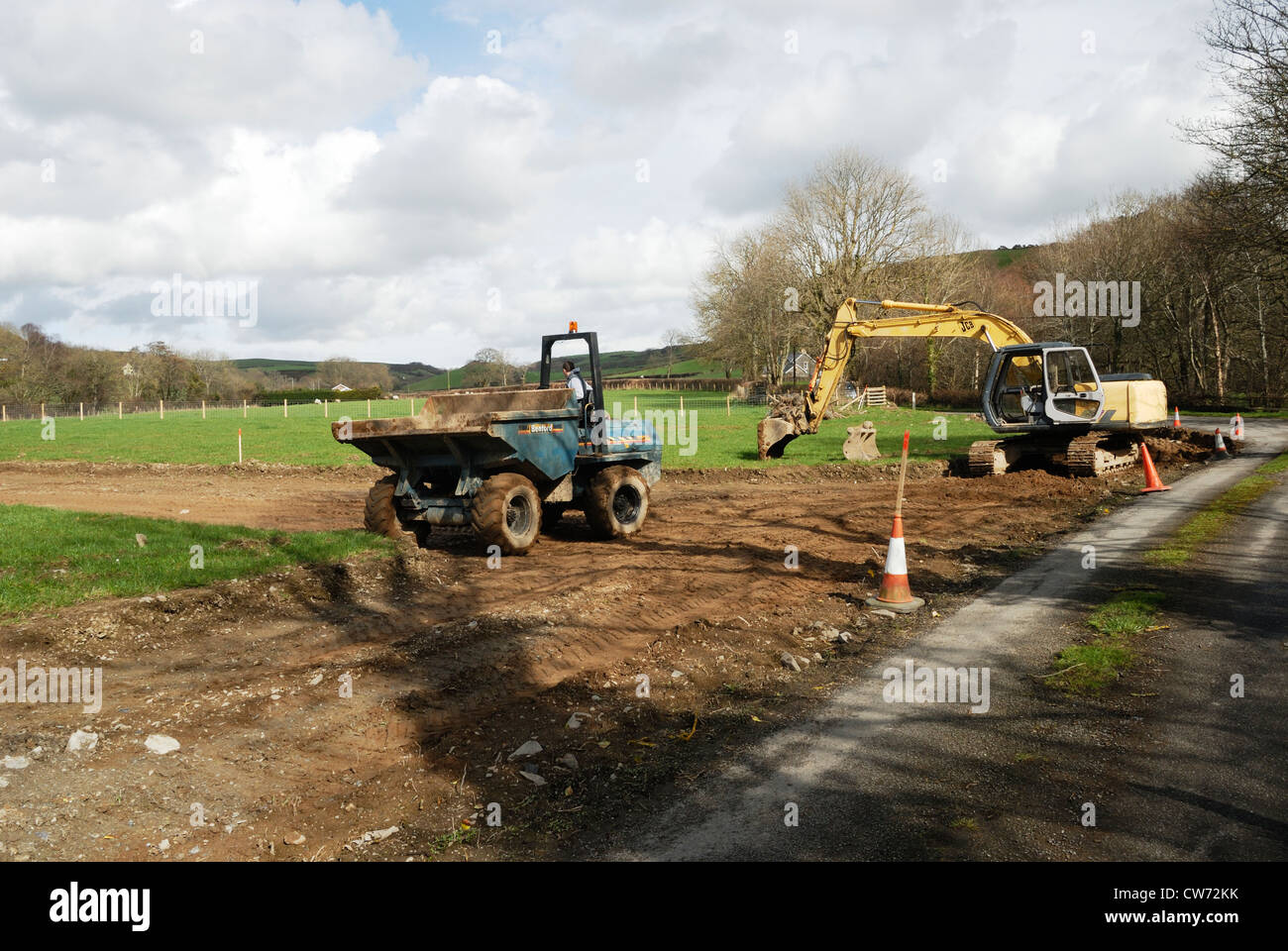 Groundworks per alloggiamento nuovo sviluppo, Llanrhystud, Galles. Foto Stock