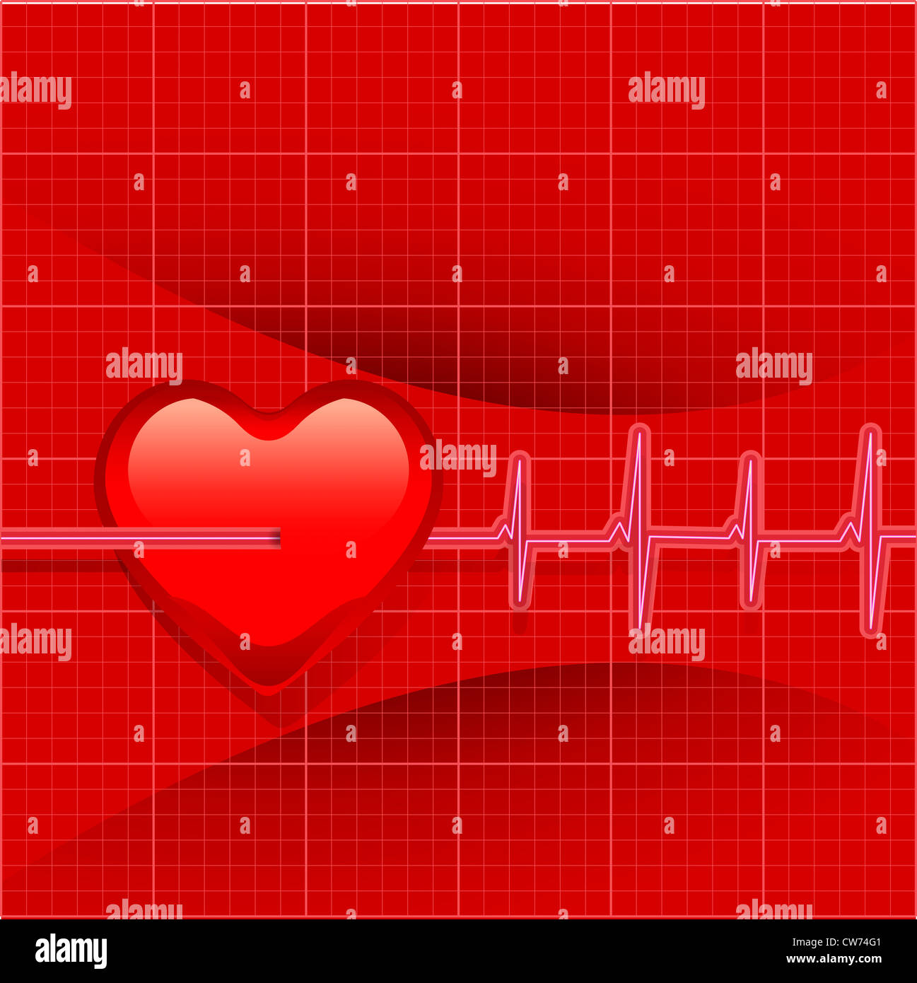 Battiti Cardiaci Cardiogram su sfondo rosso Foto Stock