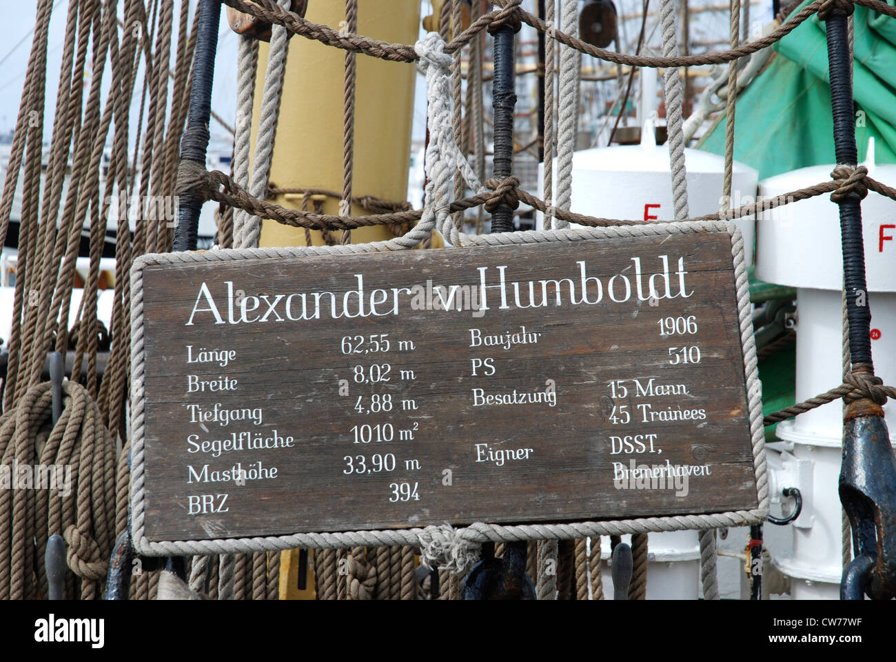 Informazioni segno di Tall Ship Alexander von Humboldt Foto Stock