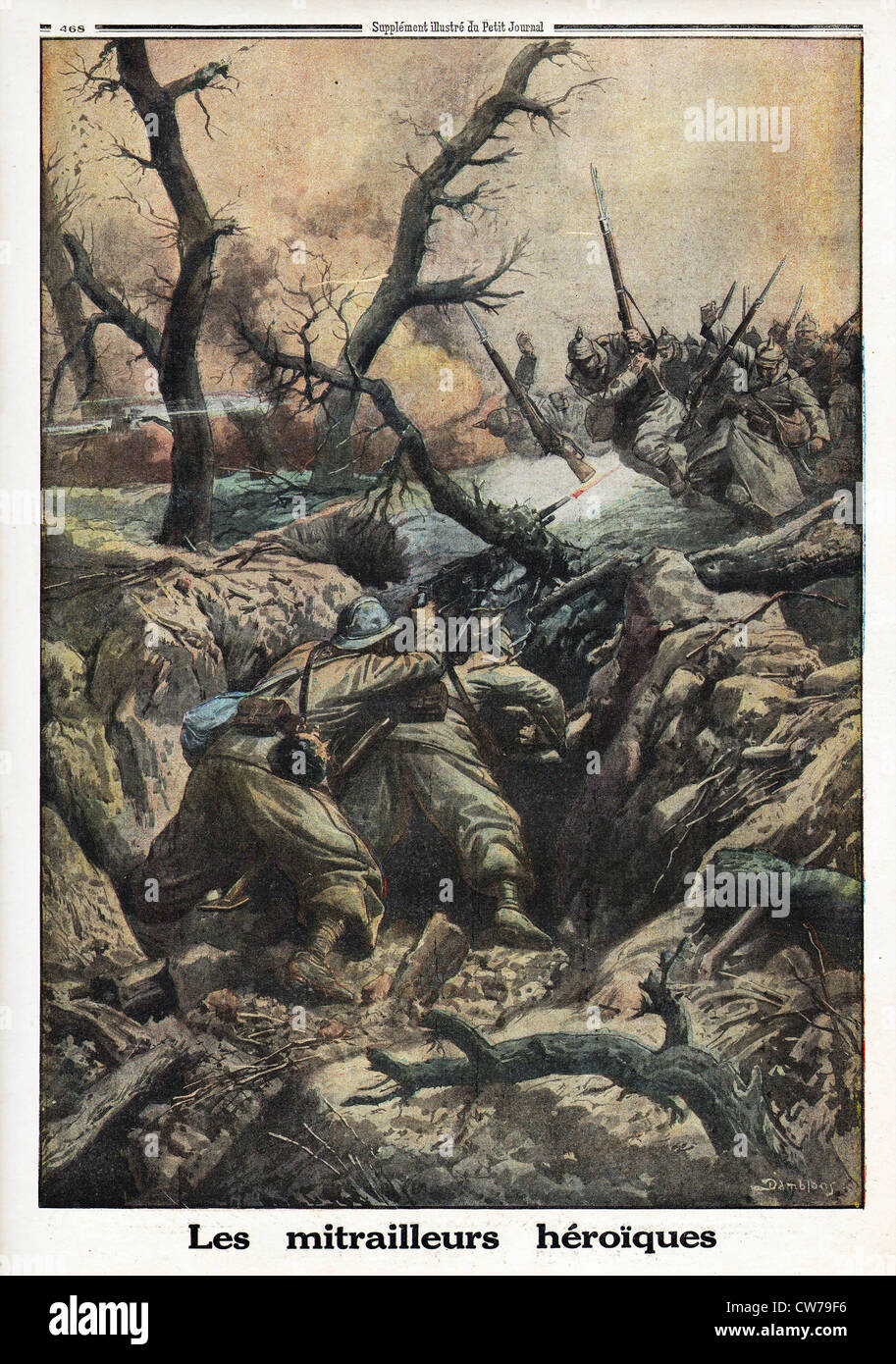 Soldati francesi che agiscono come eroi nelle trincee di Verdun Foto Stock