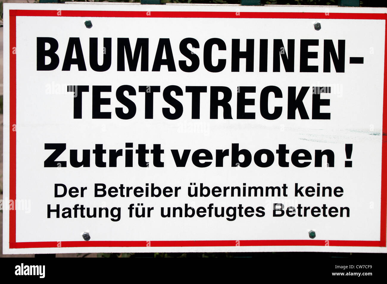 Info segno "Baumaschinen-Teststrecke', terreno di prova per la costruzione di una macchina, Germania, Thueringen Foto Stock