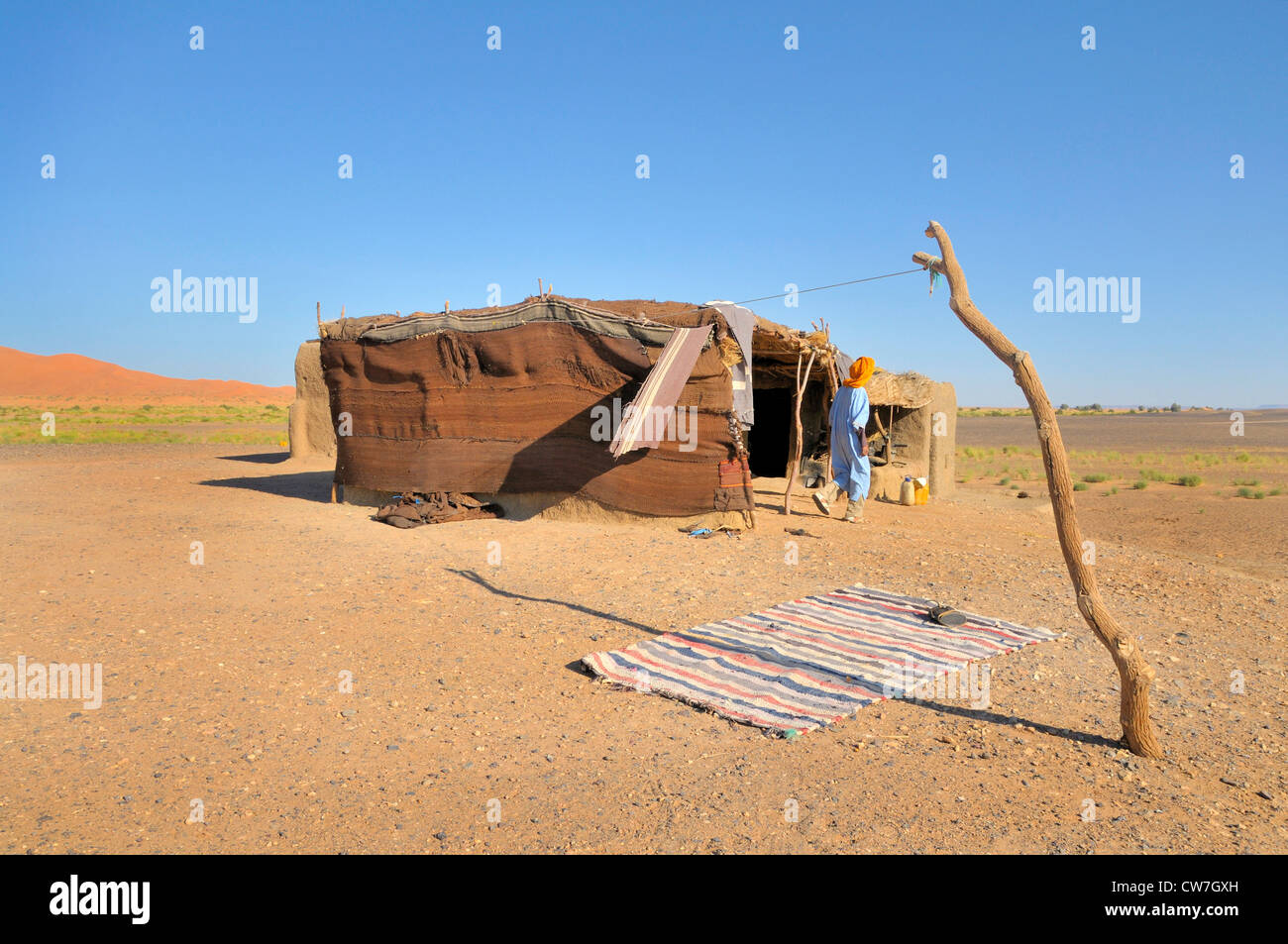 Berber capanno nel deserto, Marocco Foto Stock