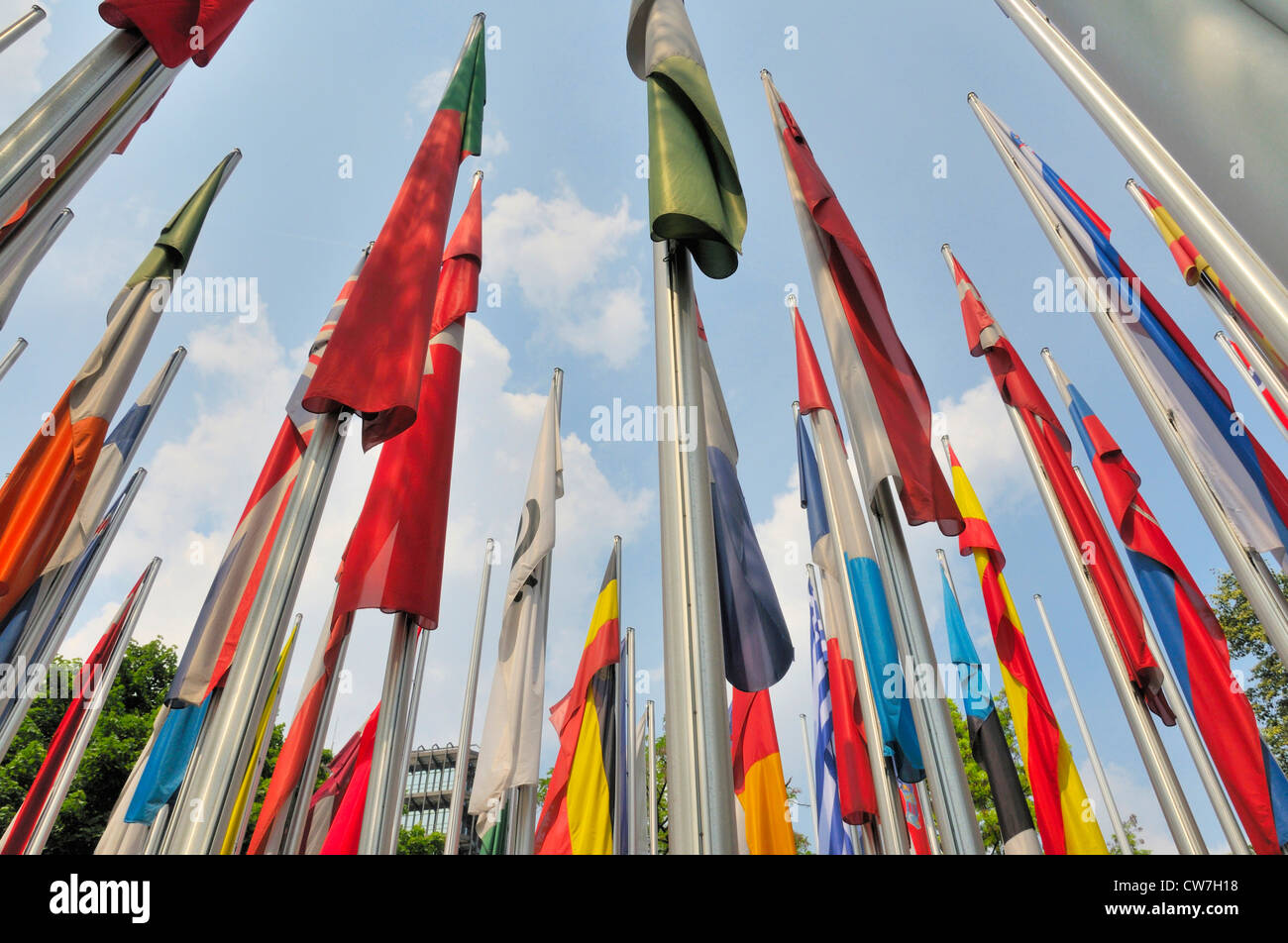 Bandiere nazionali dell'Organizzazione europea dei brevetti, in Germania, in Baviera, Muenchen Foto Stock