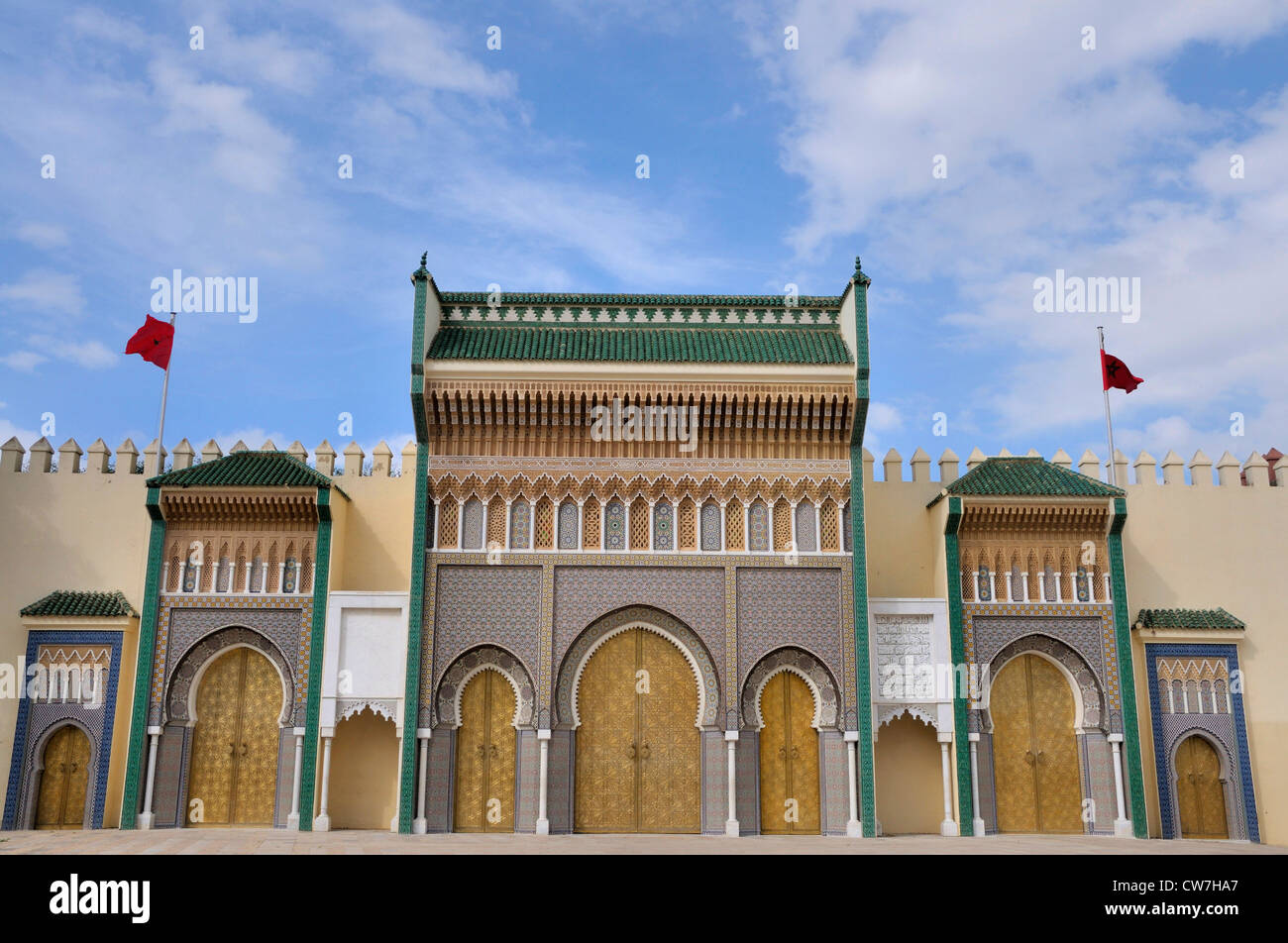 Portico del Palazzo Reale, Dar El Makhzen, a Place des Alaouites, Marocco, Fes Foto Stock