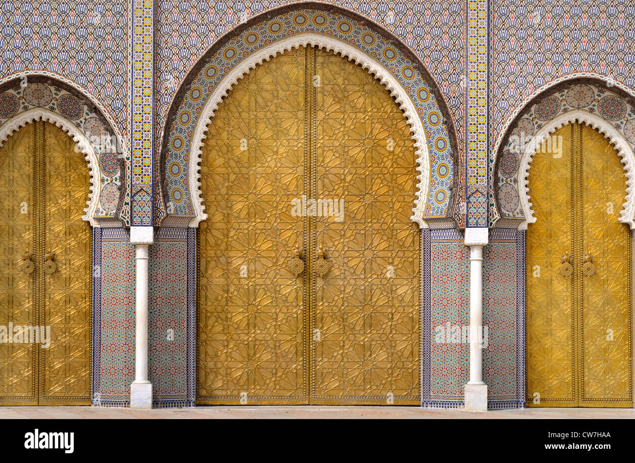 Portico del Palazzo Reale, Dar El Makhzen, a Place des Alaouites, Marocco, Fes Foto Stock