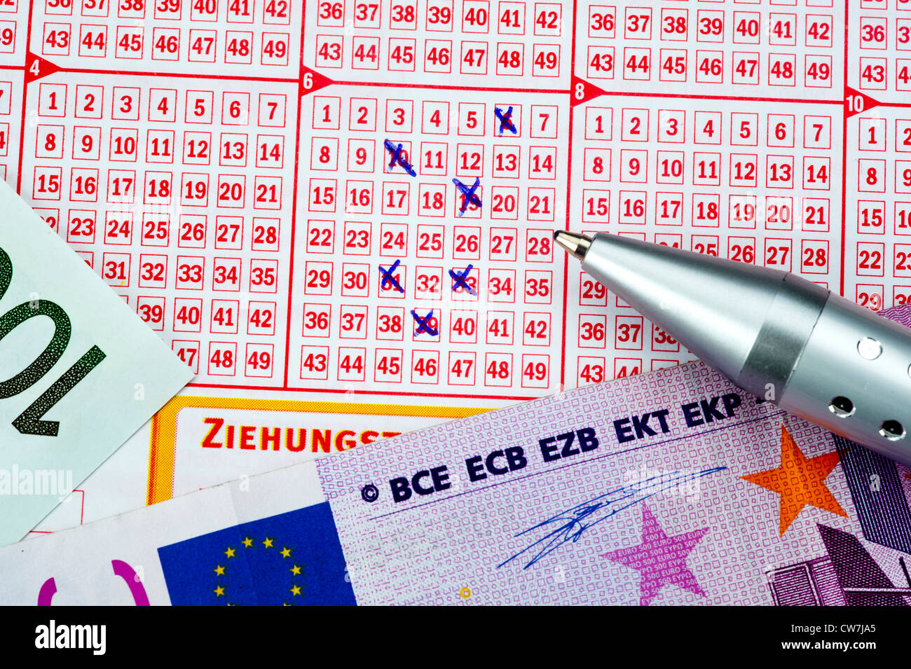 Biglietto della lotteria e delle banconote, Germania Foto Stock