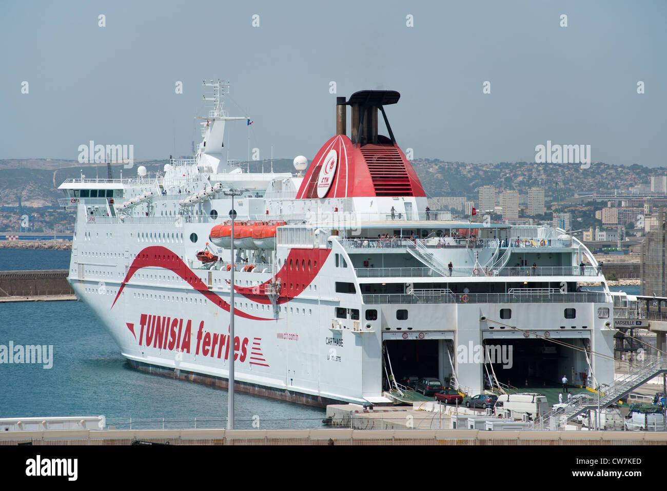Tunisia Traghetti nave nel porto di Marsiglia, Bouches-du-Rhône, Provence-Alpes-Côte d'Azur, in Francia Foto Stock