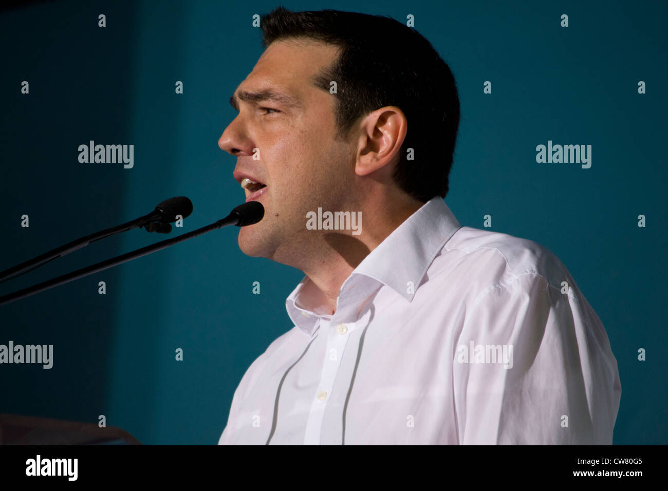 Alexis Tsipras, leader dell'ala sinistra SYRIZA partito. Foto Stock