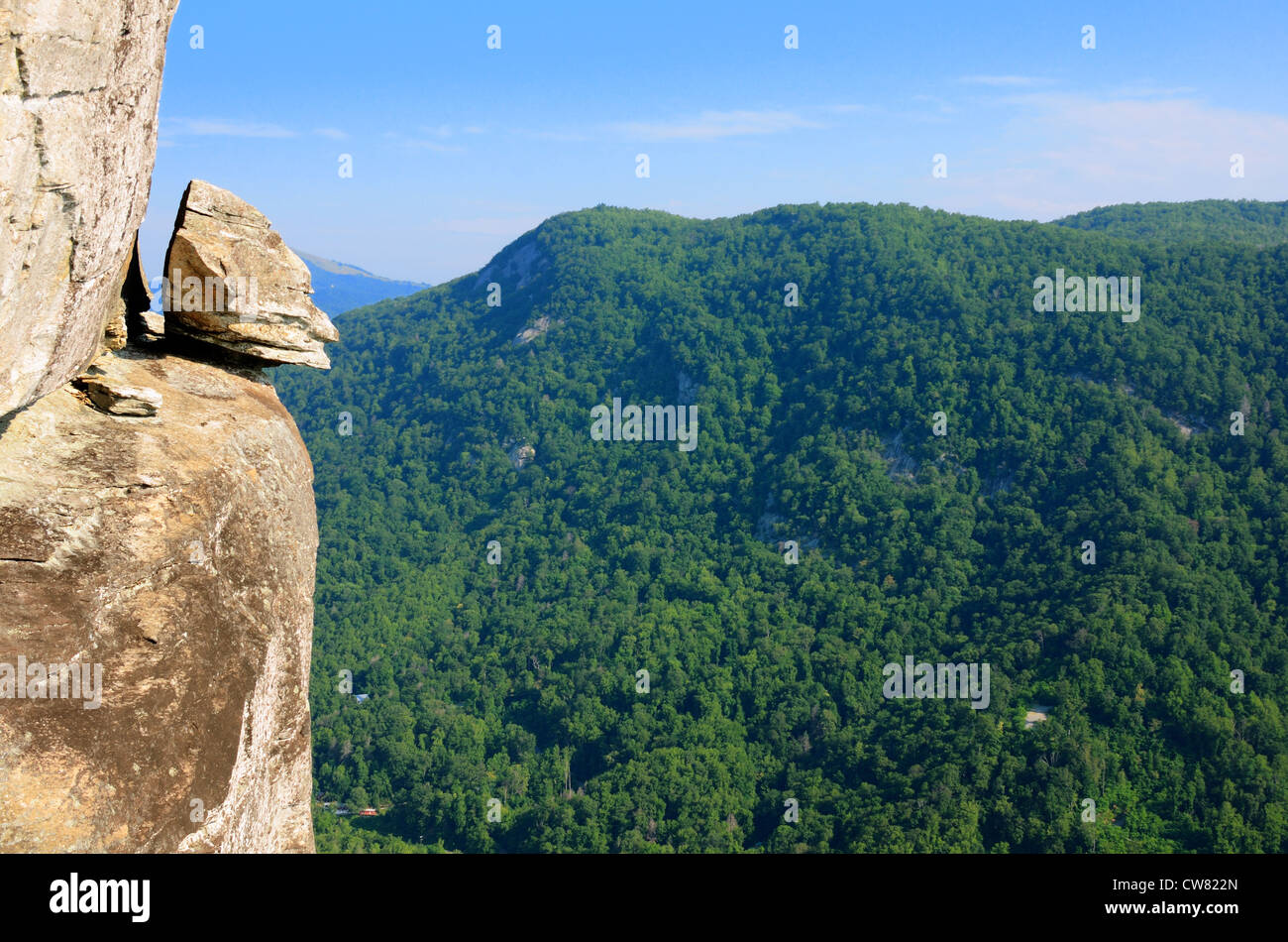 Devil's Equilibrio di Testa rock a Chimney Rock Park vicino a Asheville, North Carolina, Stati Uniti d'America. Foto Stock