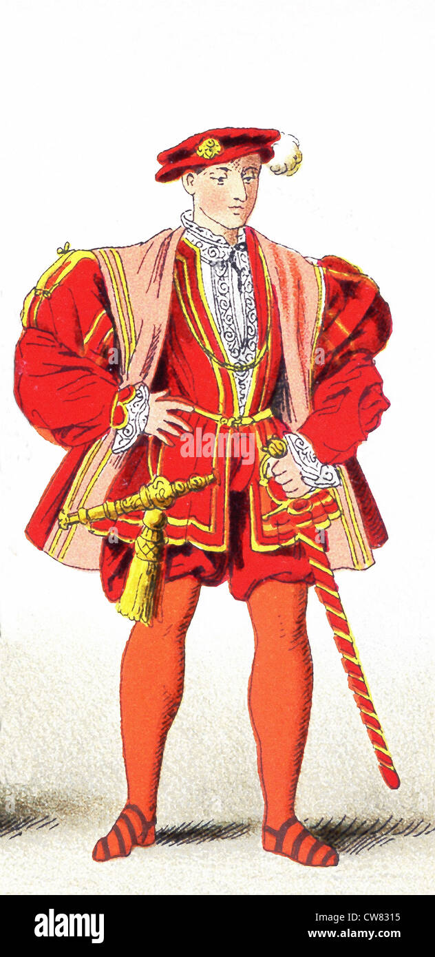 La figura raffigurata qui rappresenta Henry Howard, il conte di Surrey, un poeta inglese e cortigiano, nel 1540. Foto Stock