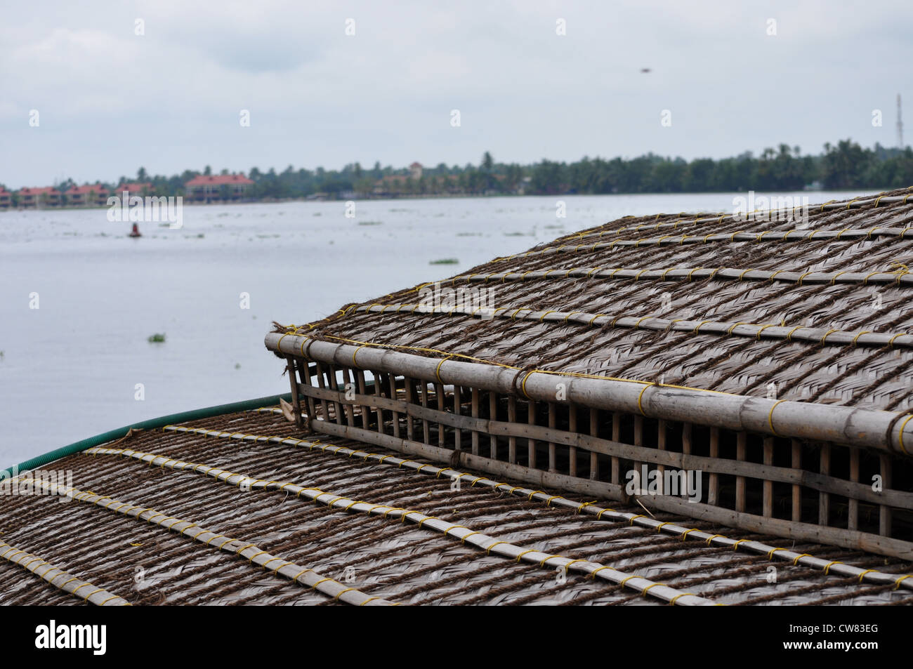 Tetto di Paglia di una barca casa in Kerala, India Foto Stock