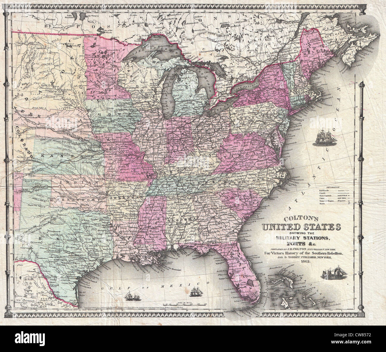 1862 Colton Pocket mappa degli Stati Uniti ( Guerra civile Foto Stock