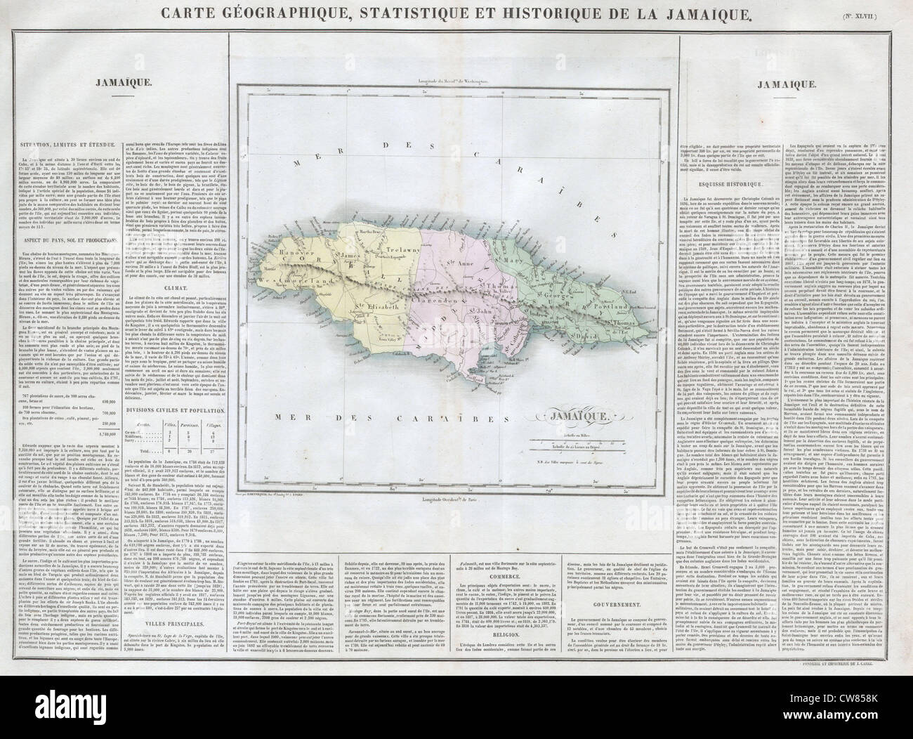 1825 Carez Mappa di Giamaica ( West Indies ) Foto Stock