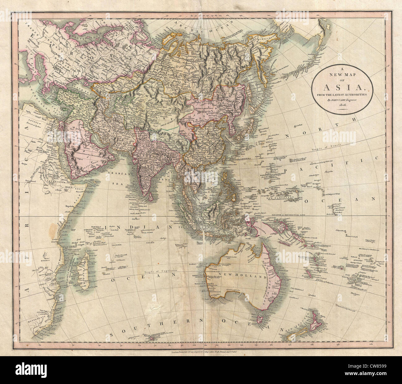 1806 Cary Mappa di Asia, Polinesia e Australia Foto Stock