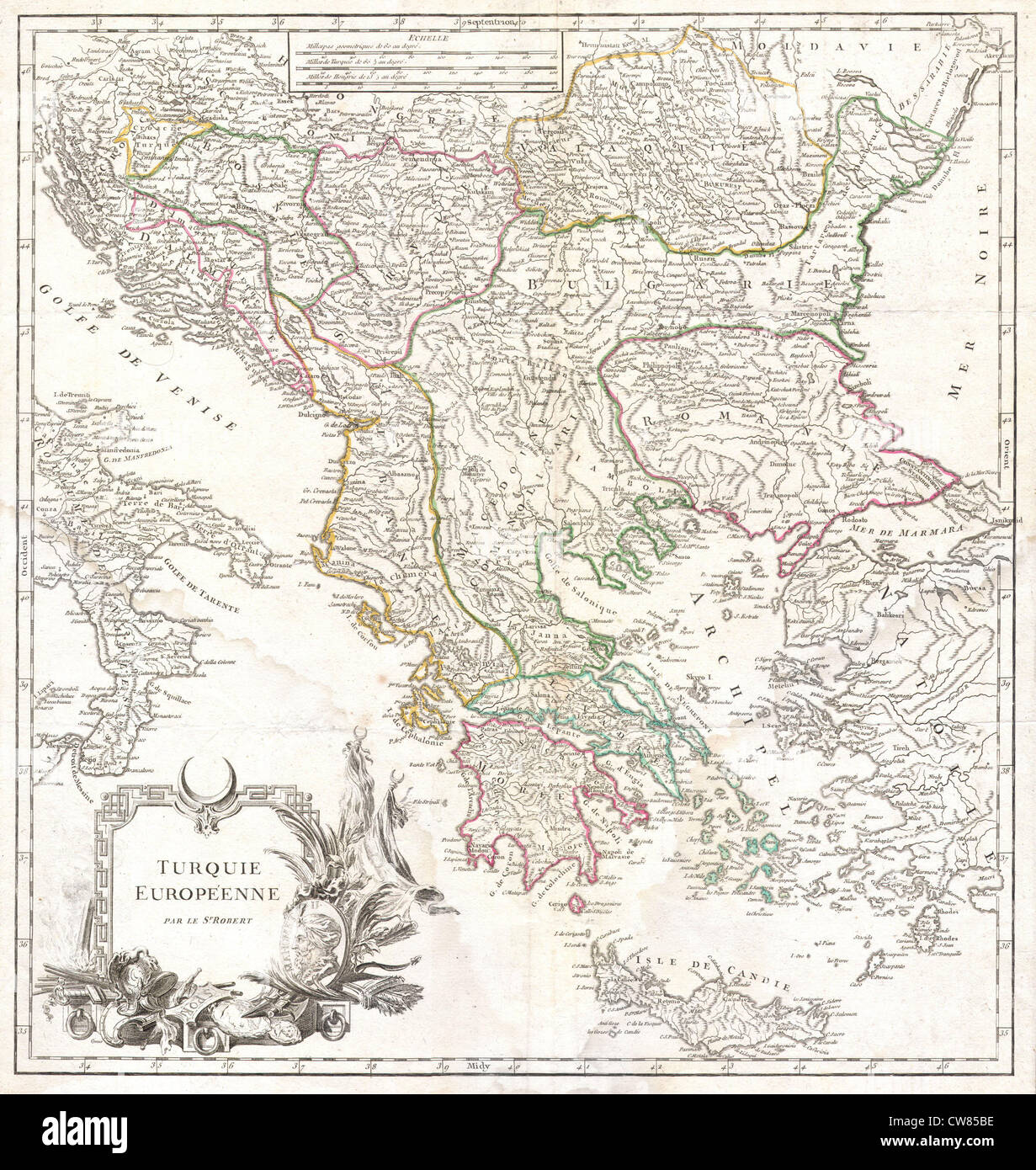 1752 Vaugondy Mappa di Grecia Macedonia ^ Albania Foto Stock