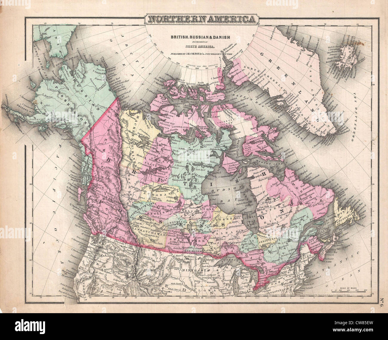 1857 Colton Mappa del Canada e Alaska Foto Stock