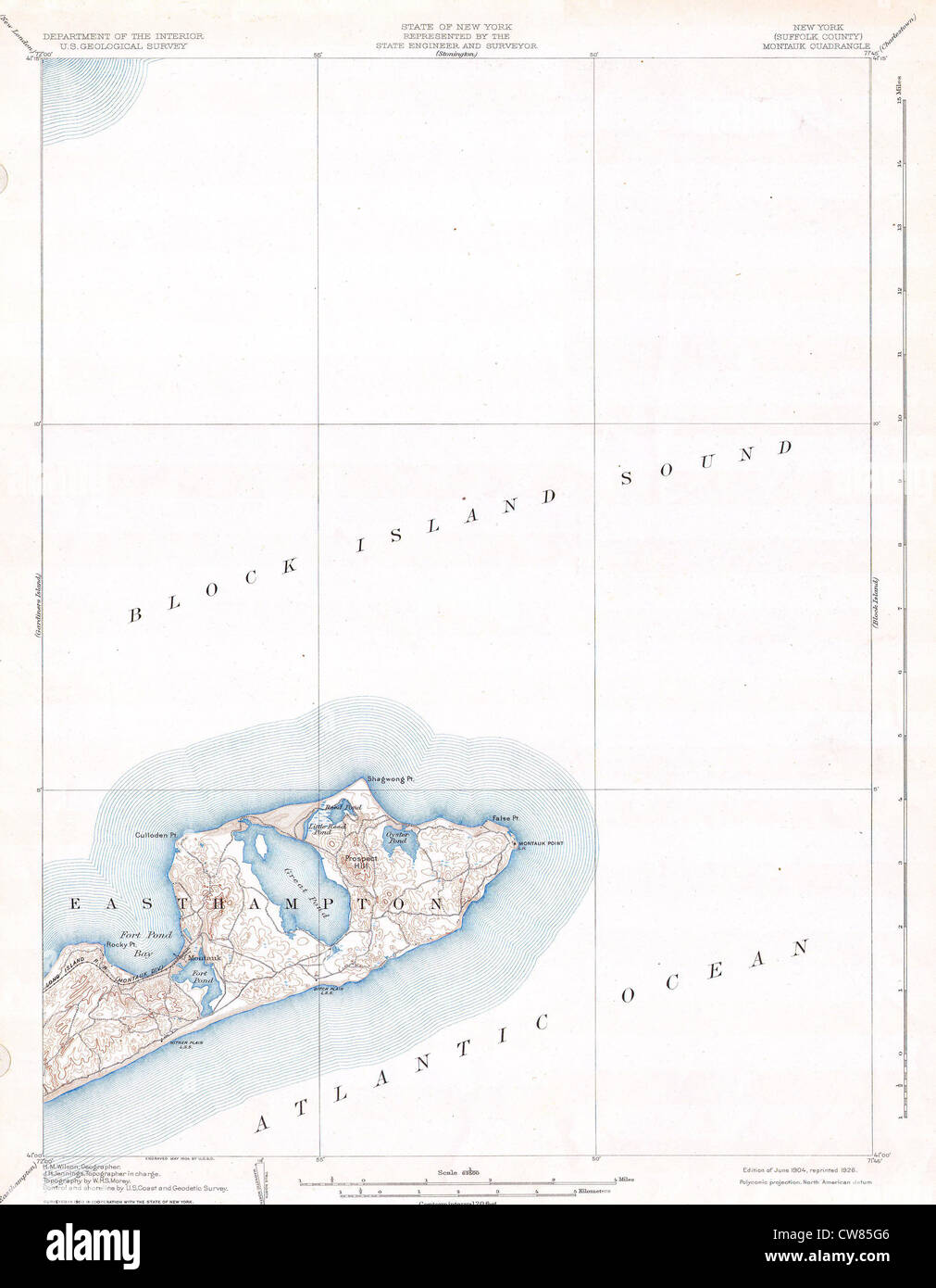 1904 U.S.G.S. Mappa di Long Island, New York ( Montauk ^ Easthampton) Foto Stock