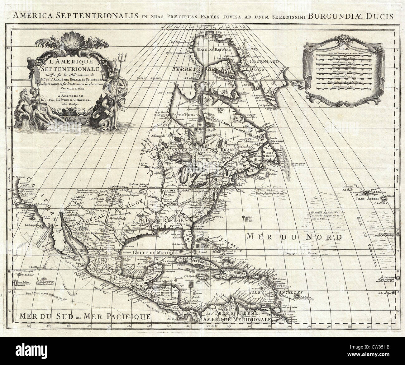 1708 De L'Isle mappa del Nord America (conciliaboli e Mortier ed.) Foto Stock