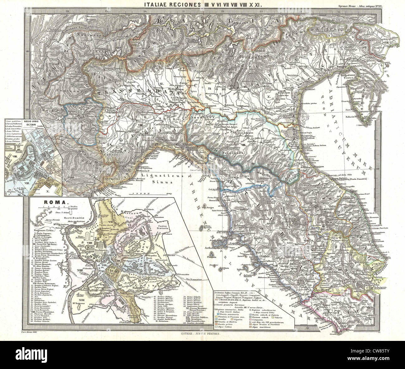 1865 Spruner mappa del Nord Italia in antichità Foto Stock