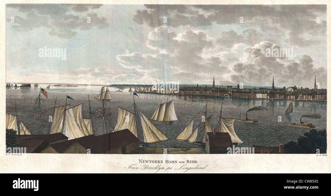 1824 Klinkowstrom vista di New York City da Brooklyn Foto Stock