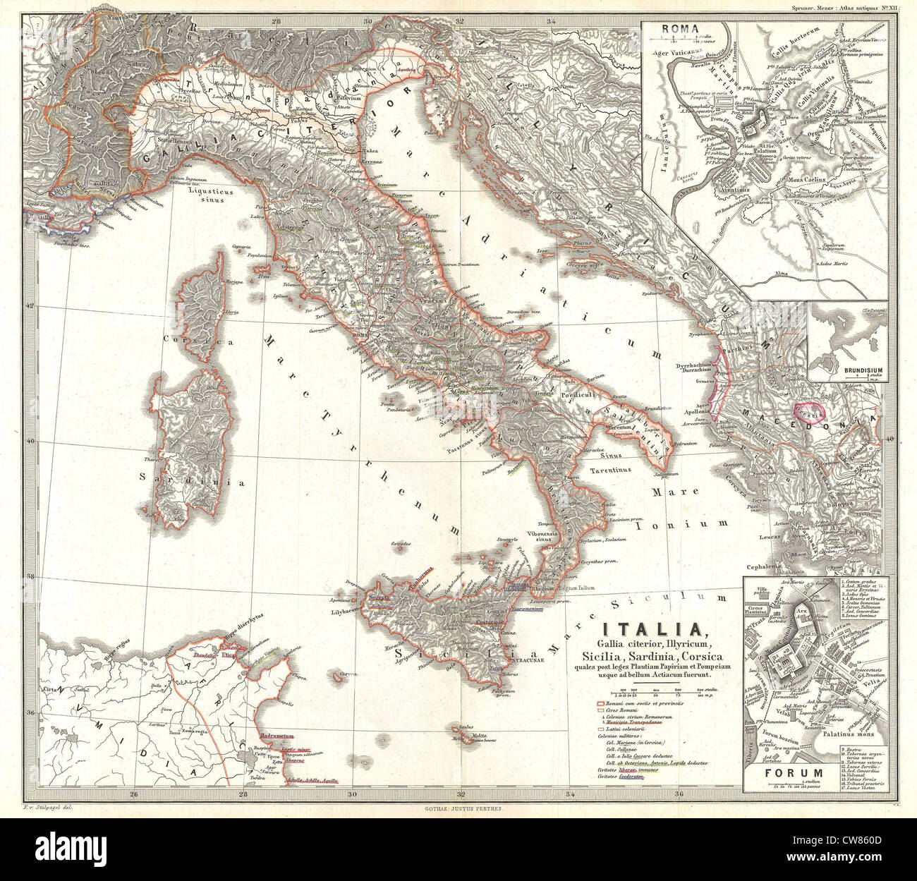 1865 Spruner Mappa di Italia dopo la battaglia di Azio Foto Stock
