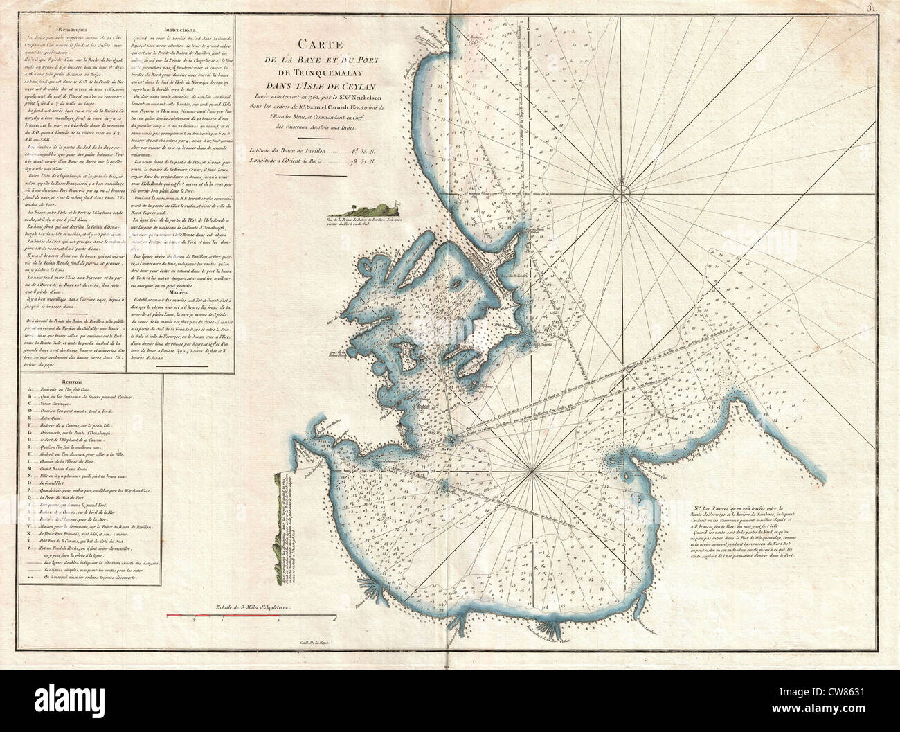 1775 Mannevillette Mappa di Trincomalee, Ceylon o Sri Lanka Foto Stock