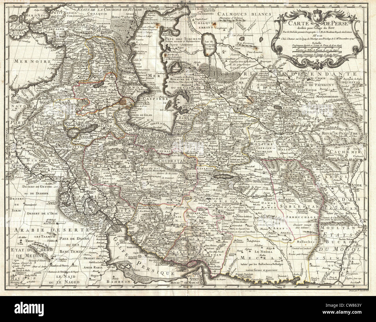 1724 De L'Isle Mappa di Persia (Iran, Iraq, Afghanistan) Foto Stock