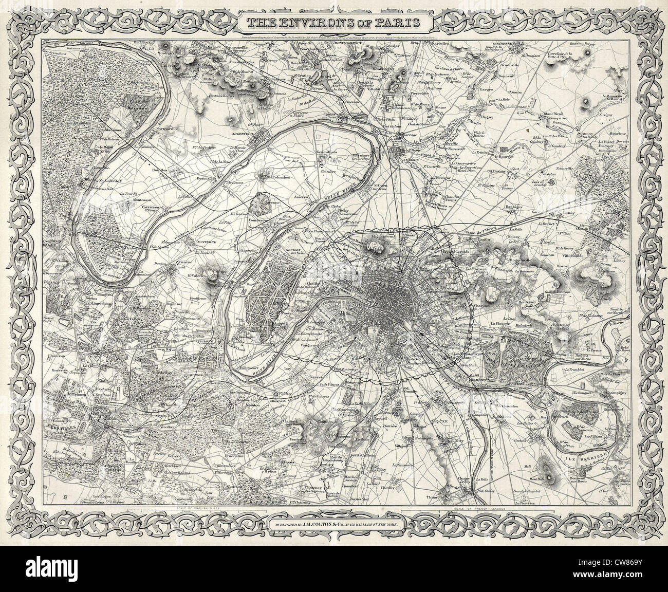 1855 Colton mappa o la pianta della città di Parigi, Francia Foto stock -  Alamy