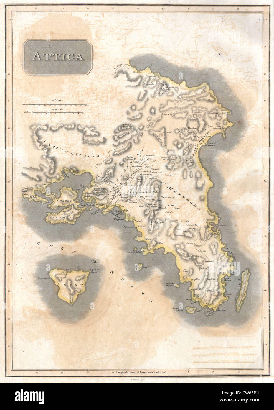 1815 Thomson Mappa di Attica (Anthens e vicinanze) Grecia Foto Stock