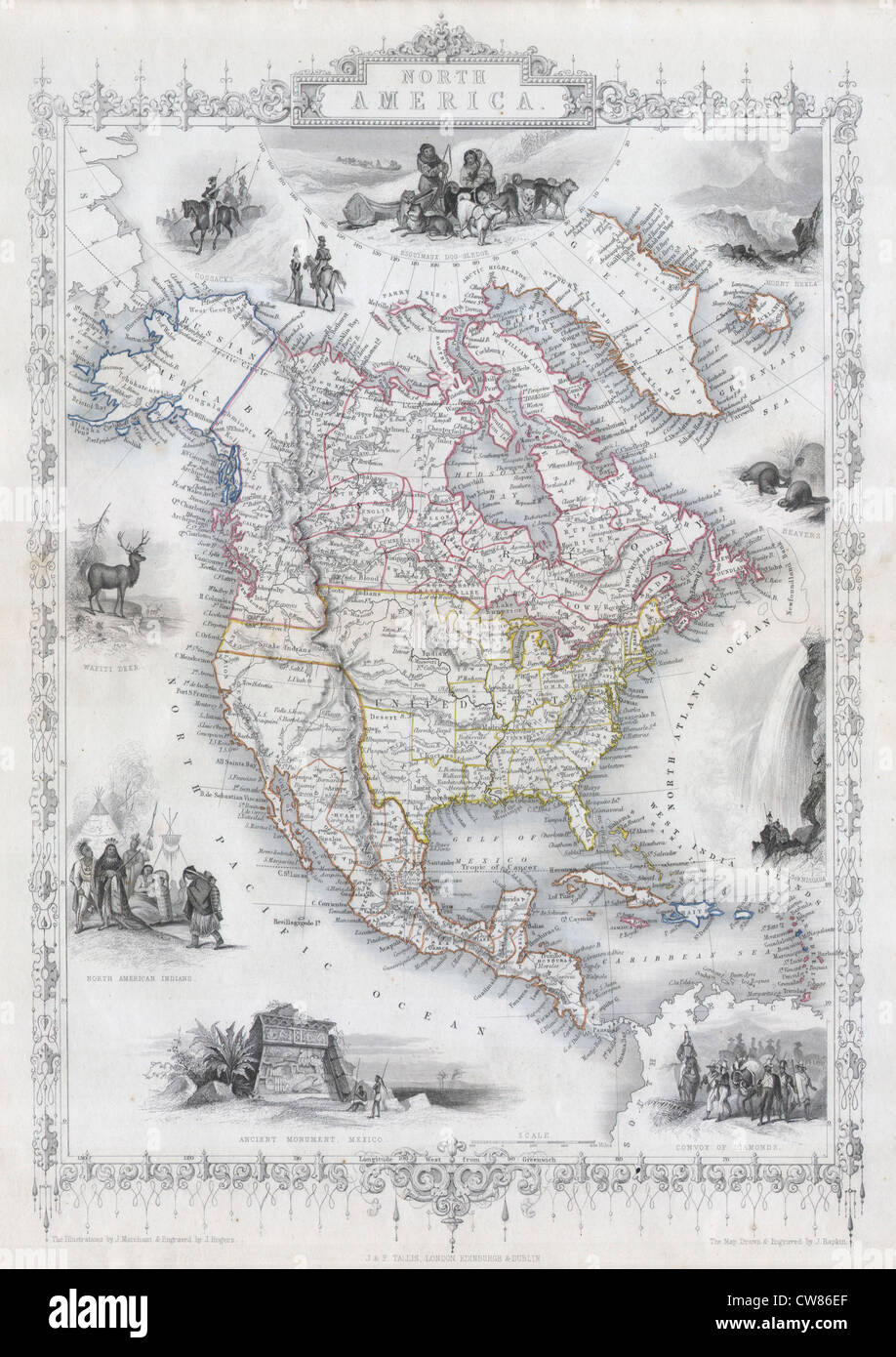 1850 Tallis mappa del Nord America ( Texas al massimo Foto Stock