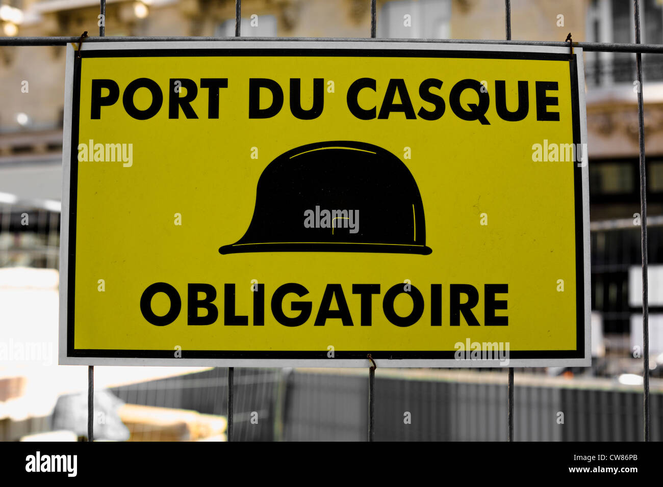 Segnale di avvertimento di duro e un lavoro pericoloso, Rue du Bac, settimo distretto, Parigi, Ile de France, Francia, Europa UE Foto Stock