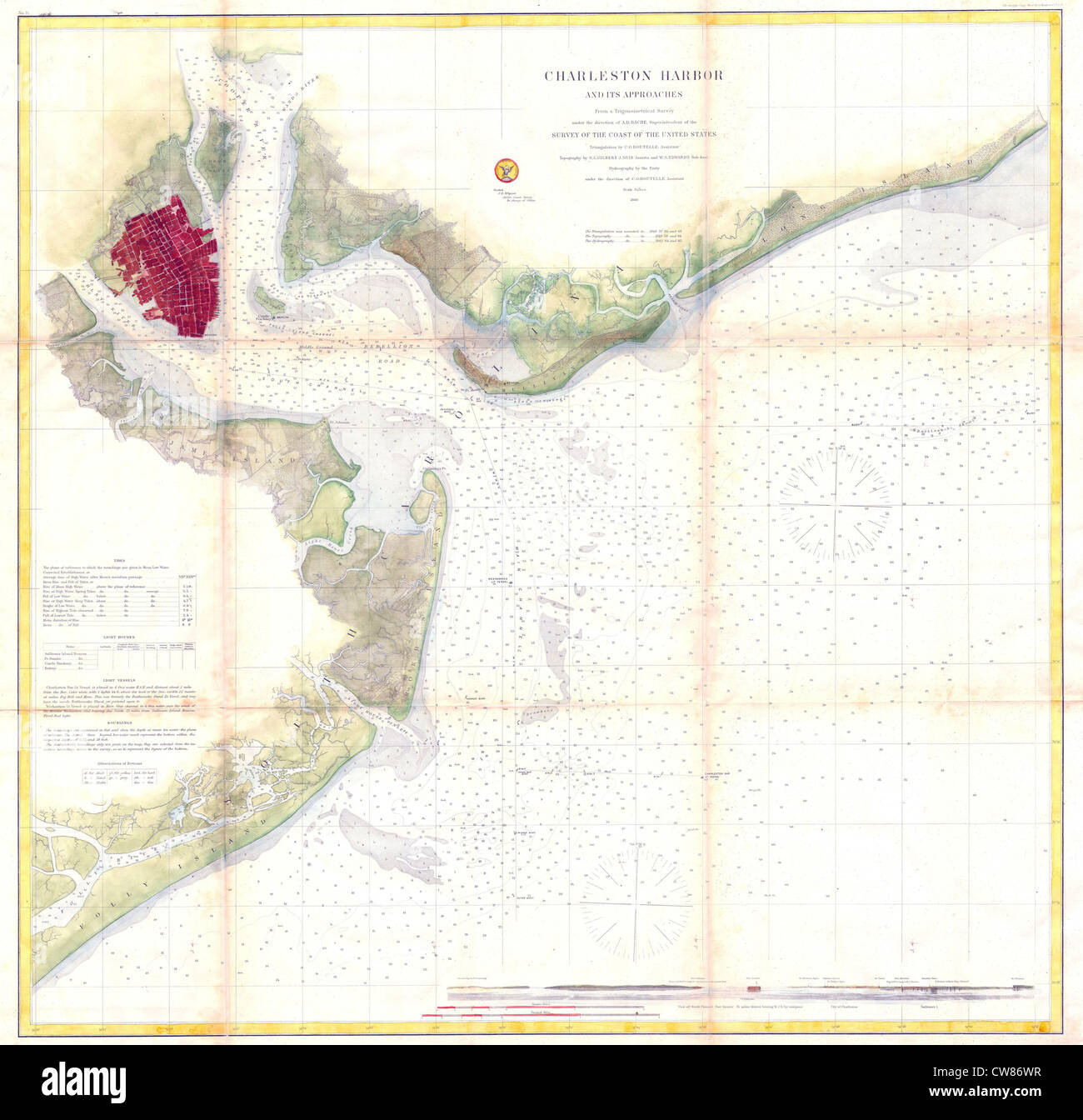 1866 U.S.C.S. Mappa del porto di Charleston, Carolina del Sud Foto Stock