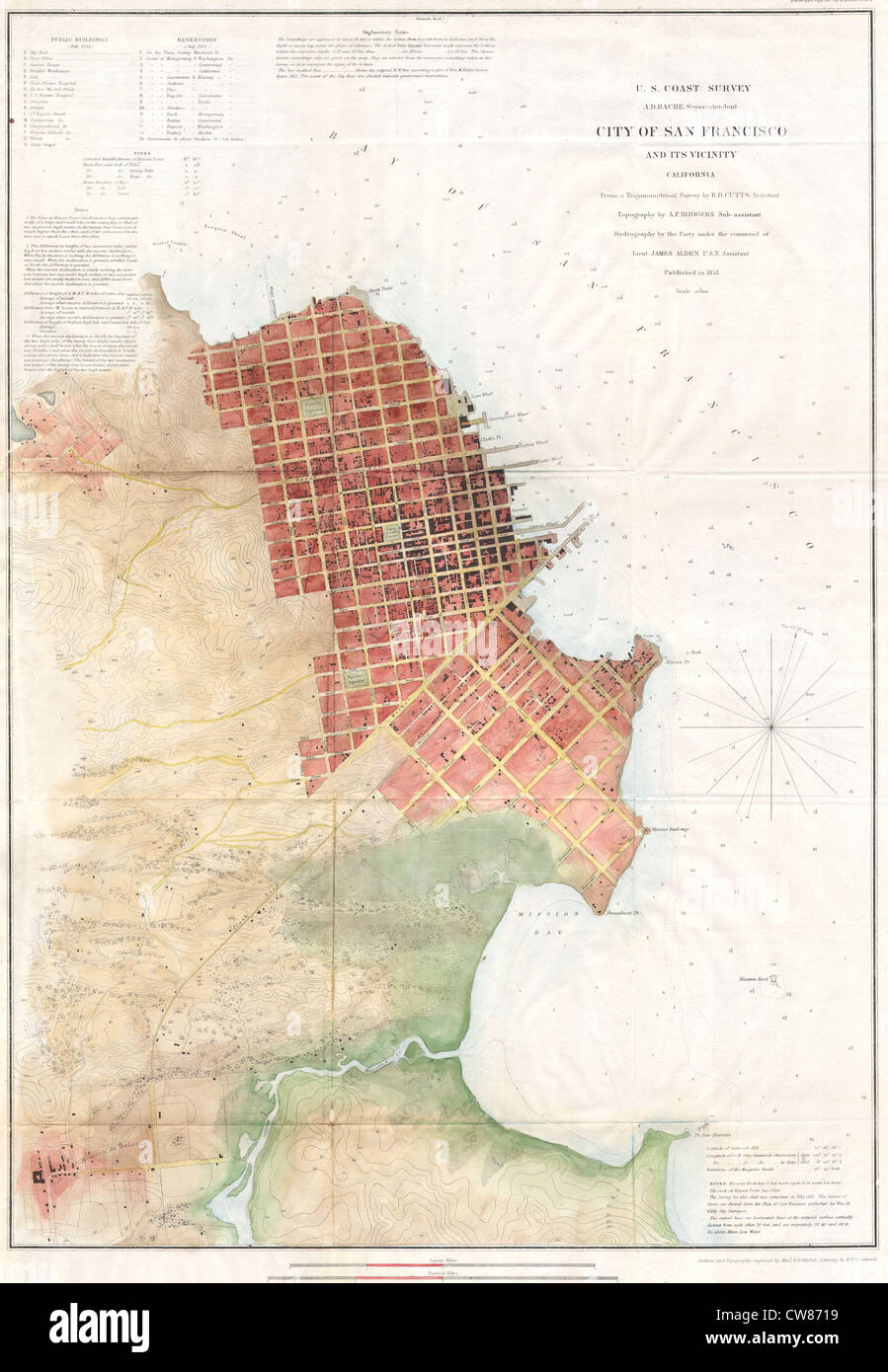 1853 U.S.C.S. Mappa di San Francisco, California ^ Vicinanze - Foto Stock