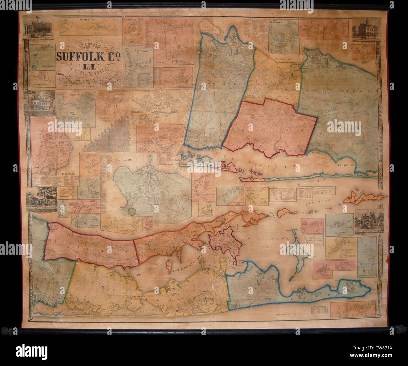 1858 Smith e Chase Wall Map di Suffolk Couty, Long Island Foto Stock