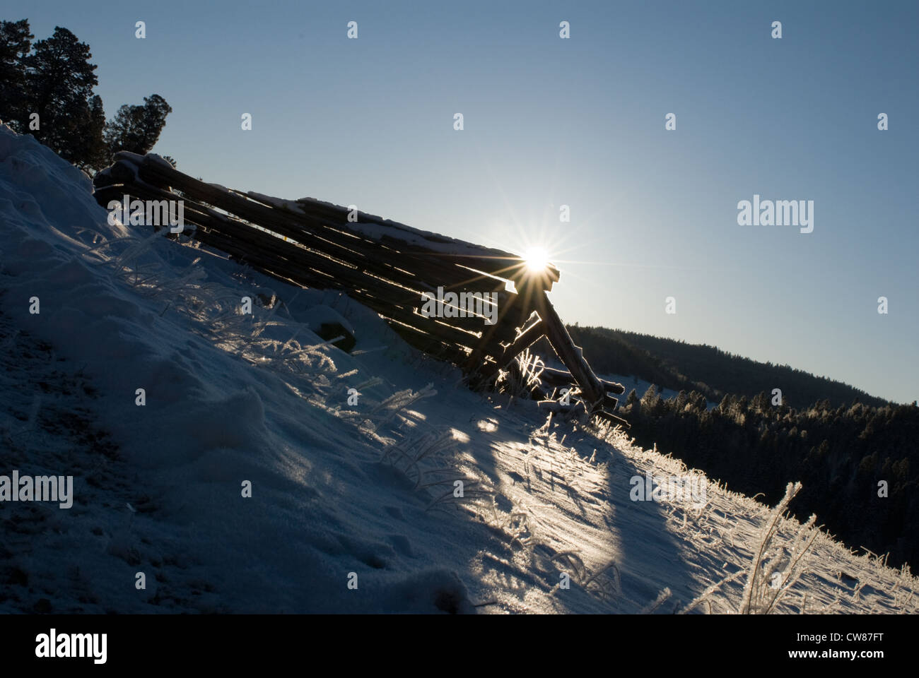 Inverno Sunrise oltre ottocento Homestead rovine Foto Stock