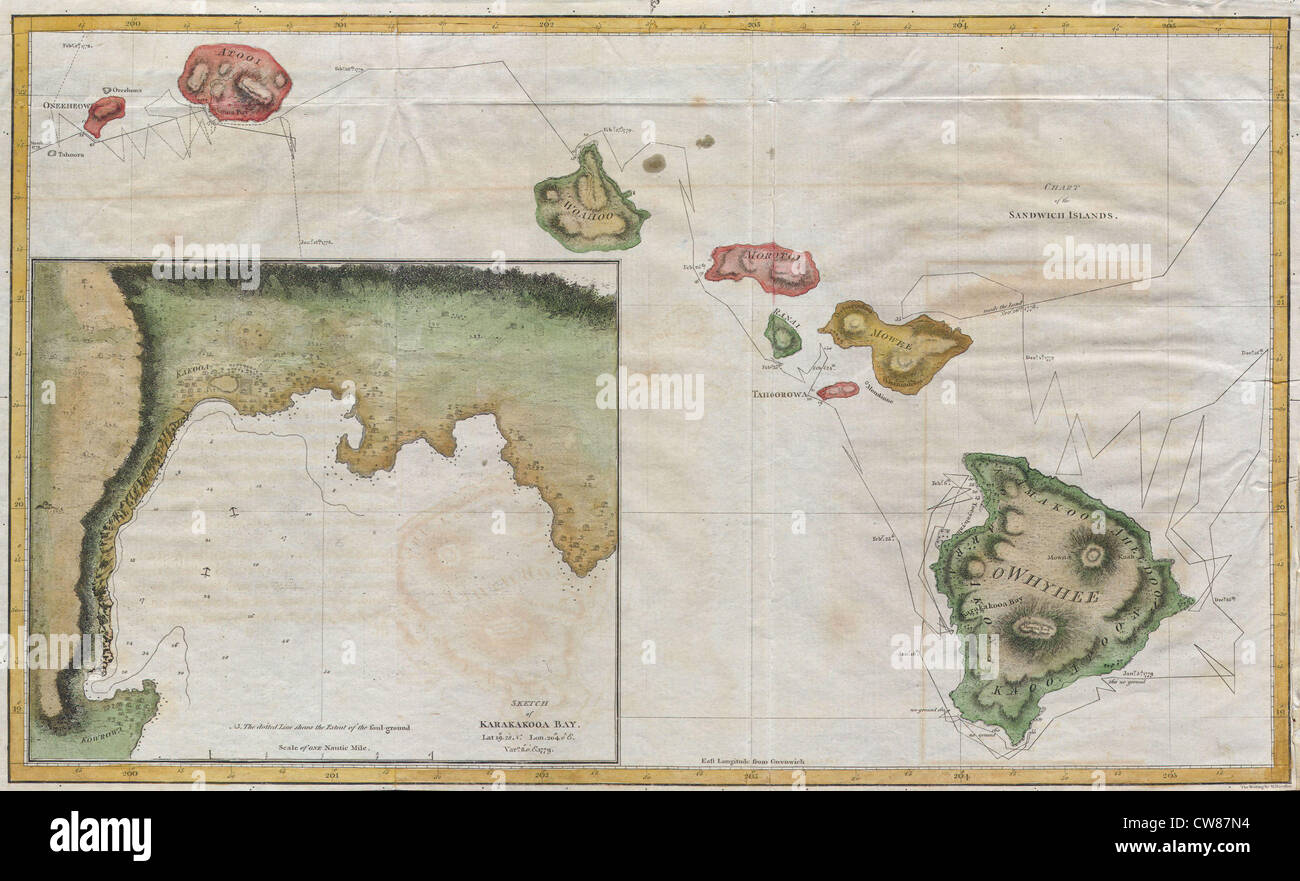 1785 Cook - Bligh Mappa di Hawai Foto Stock