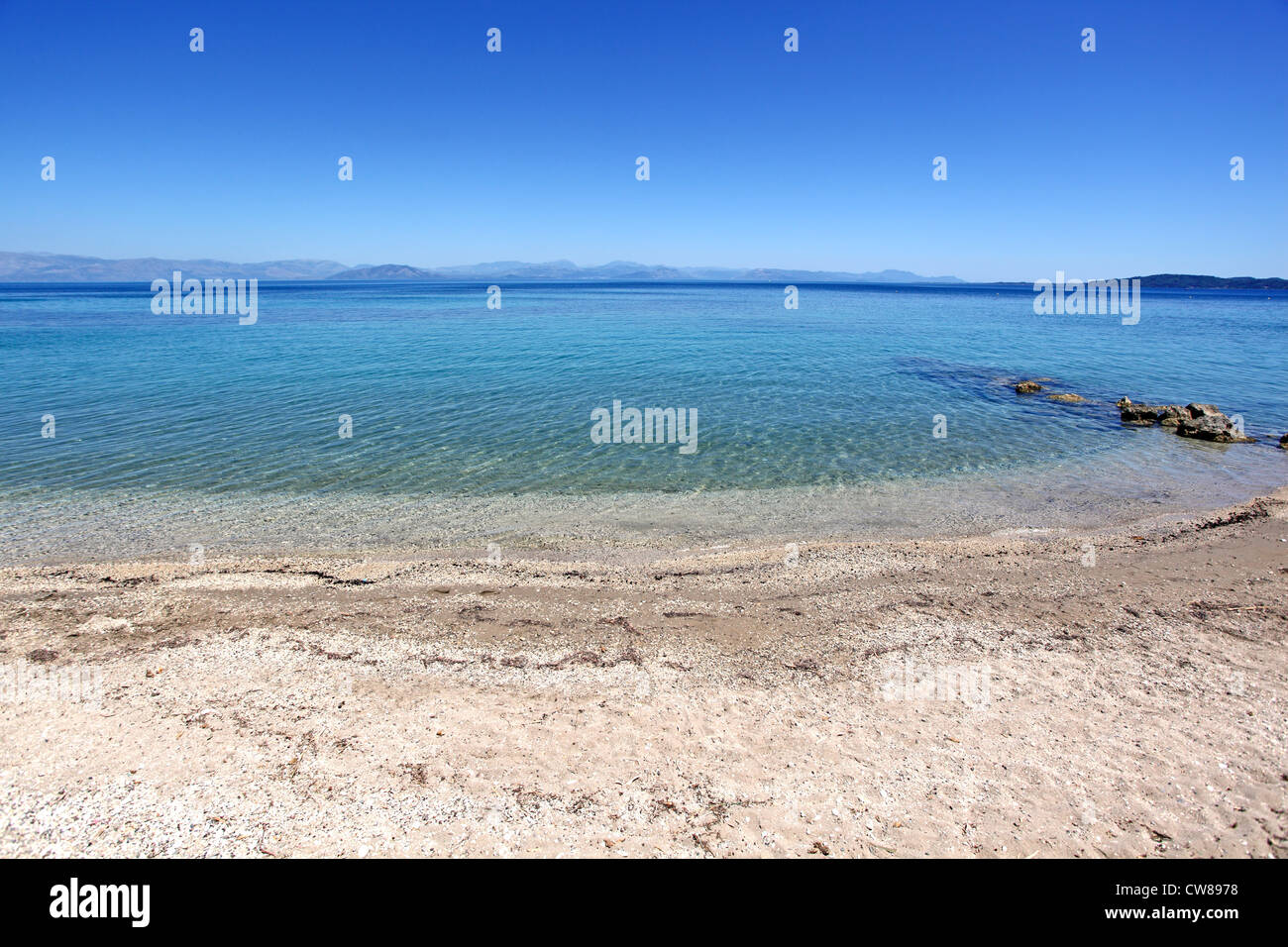 Mediterraneo. Shore isola di Corfù, Grecia. Foto Stock