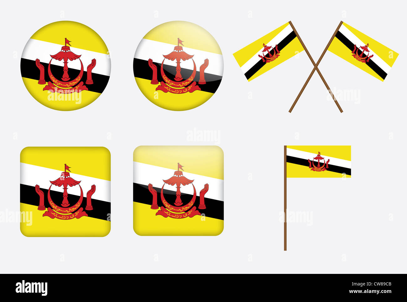Set di badge con la bandiera del Brunei illustrazione Foto Stock