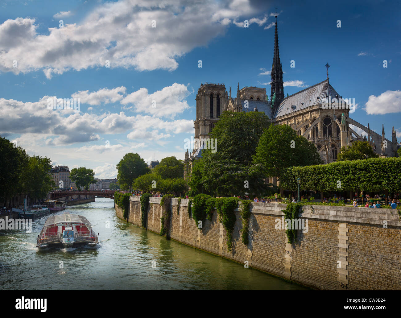 La cattedrale di Notre Dame e il fiume Senna a Parigi, Francia Foto Stock