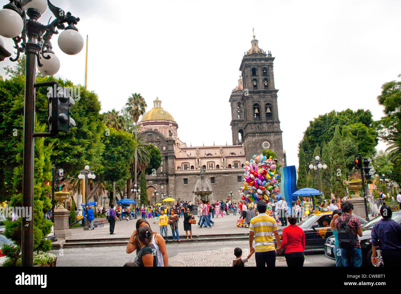 Catedral de Puebla, Cattedrale di Puebla, vicino allo Zocalo, Puebla, Messico Foto Stock