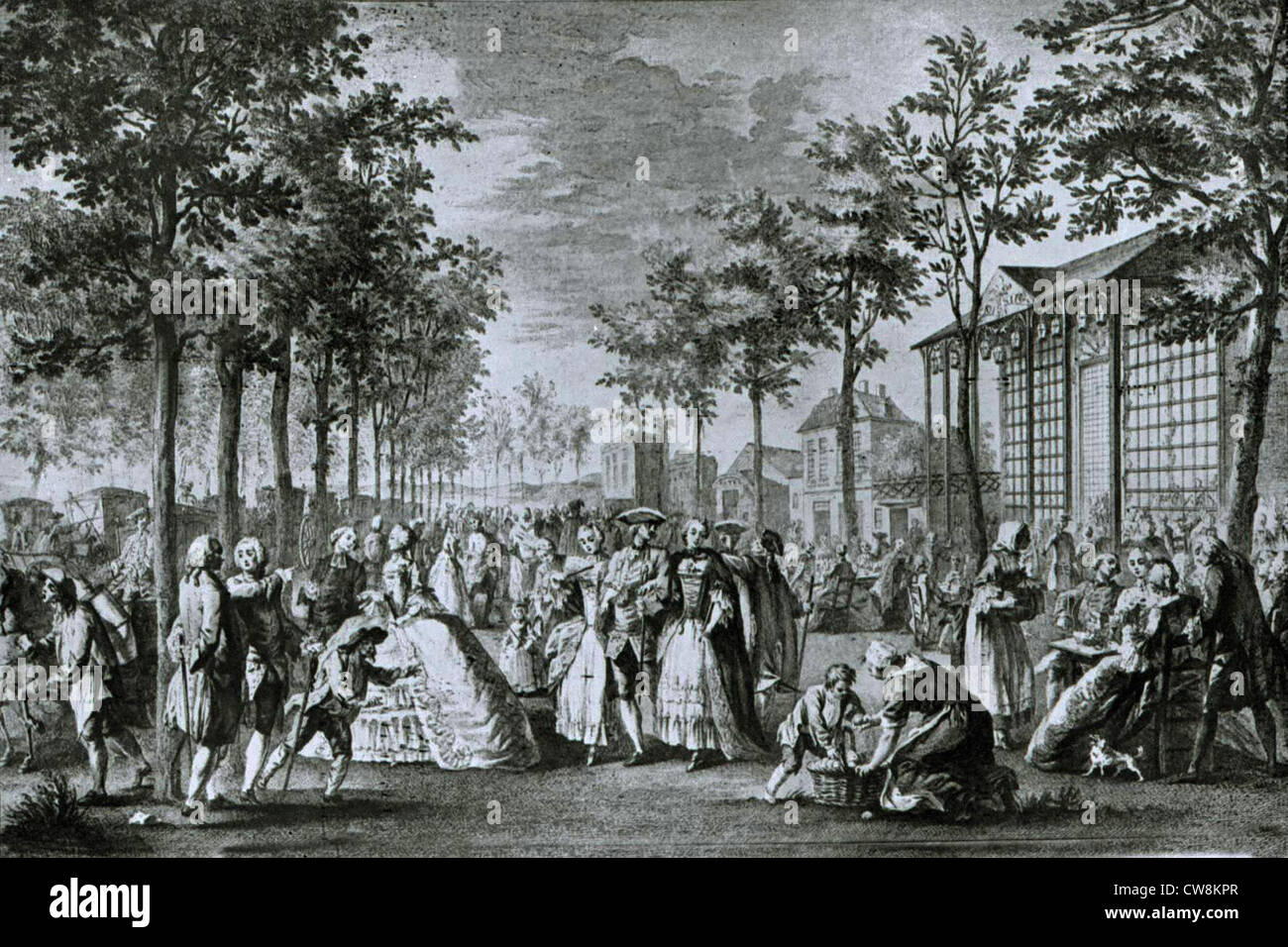 Incisione di Saint-Aubin, passeggiata sui bastioni di Parigi Foto Stock