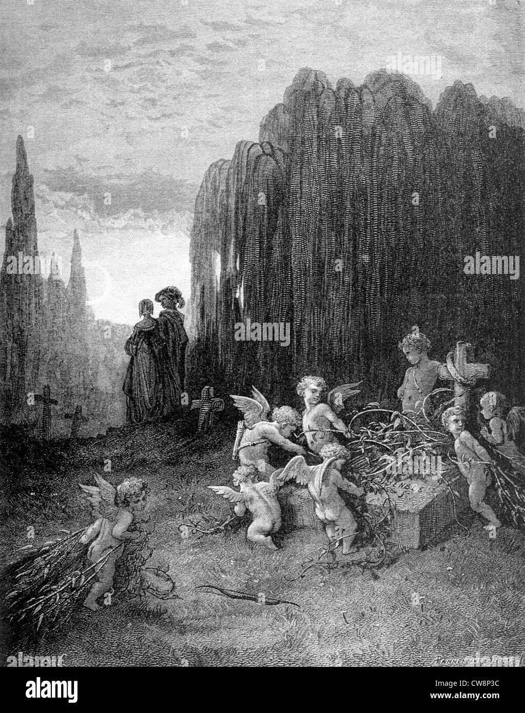 La giovane vedova, La Fontaine la favola, illustrazione di Gustave Doré Foto Stock