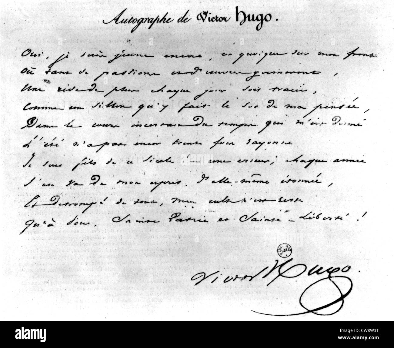 Autografo di Victor Hugo Foto Stock
