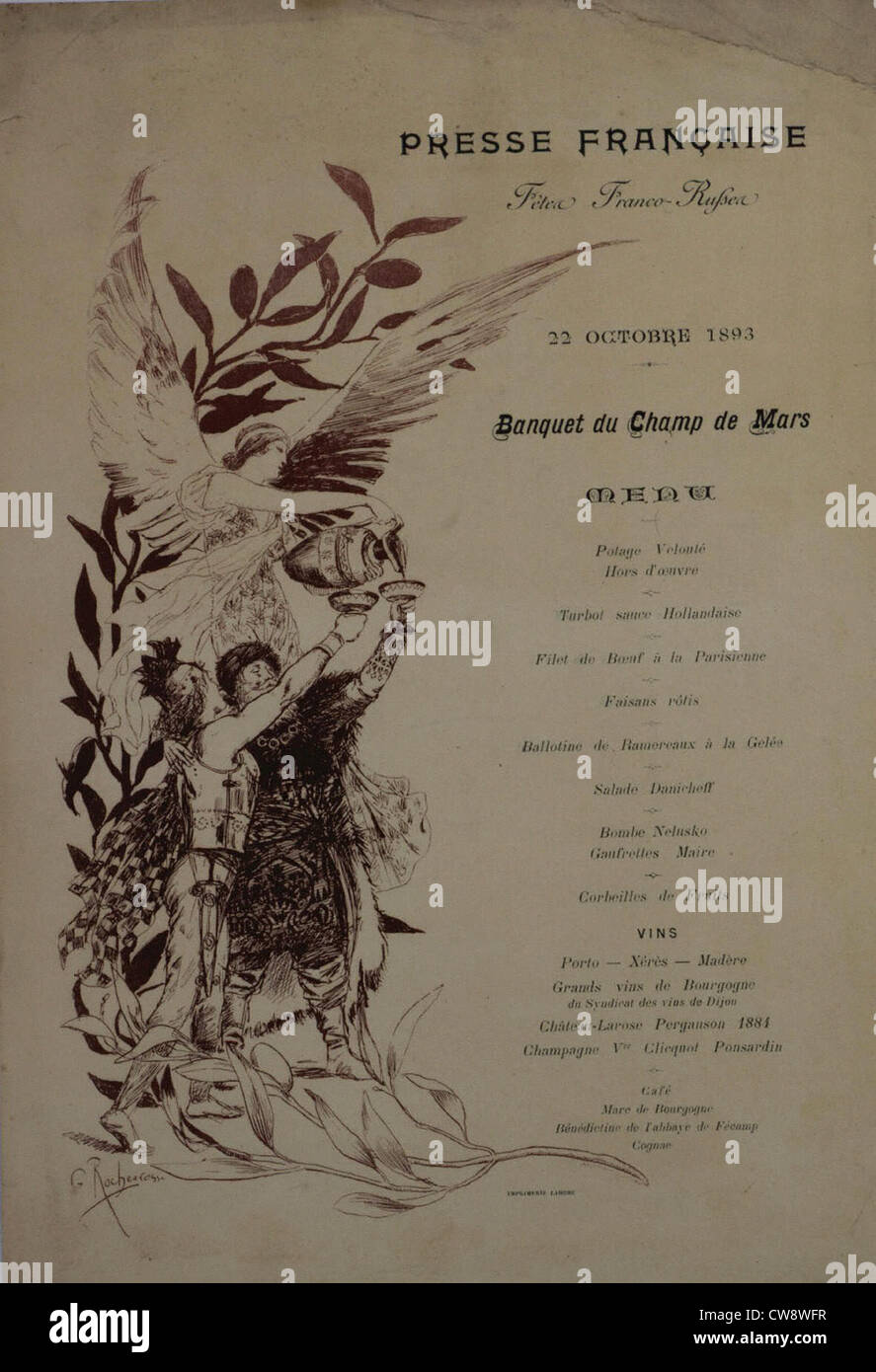 Banchetti Menu stampa francese a Champ de Mars Foto Stock