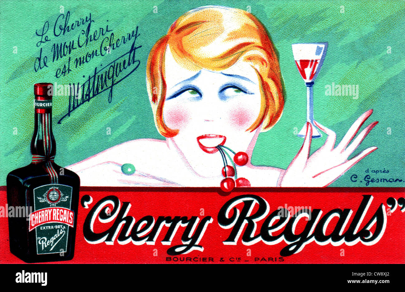 Cartolina pubblicitaria Cherry Regals presentato Mistinguette Foto Stock