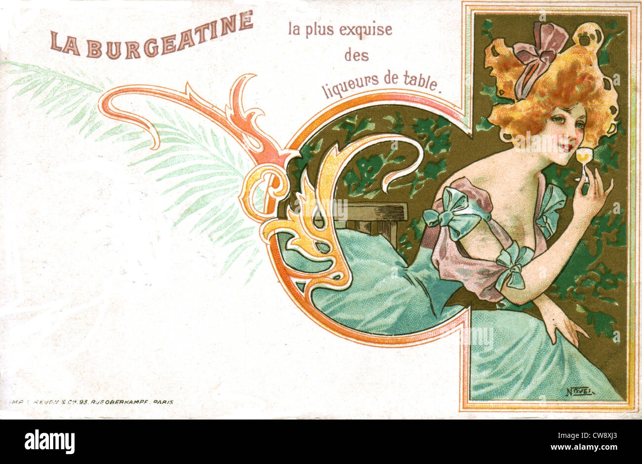 Cartolina pubblicitaria per 'La Burgeatine liquore" Foto Stock