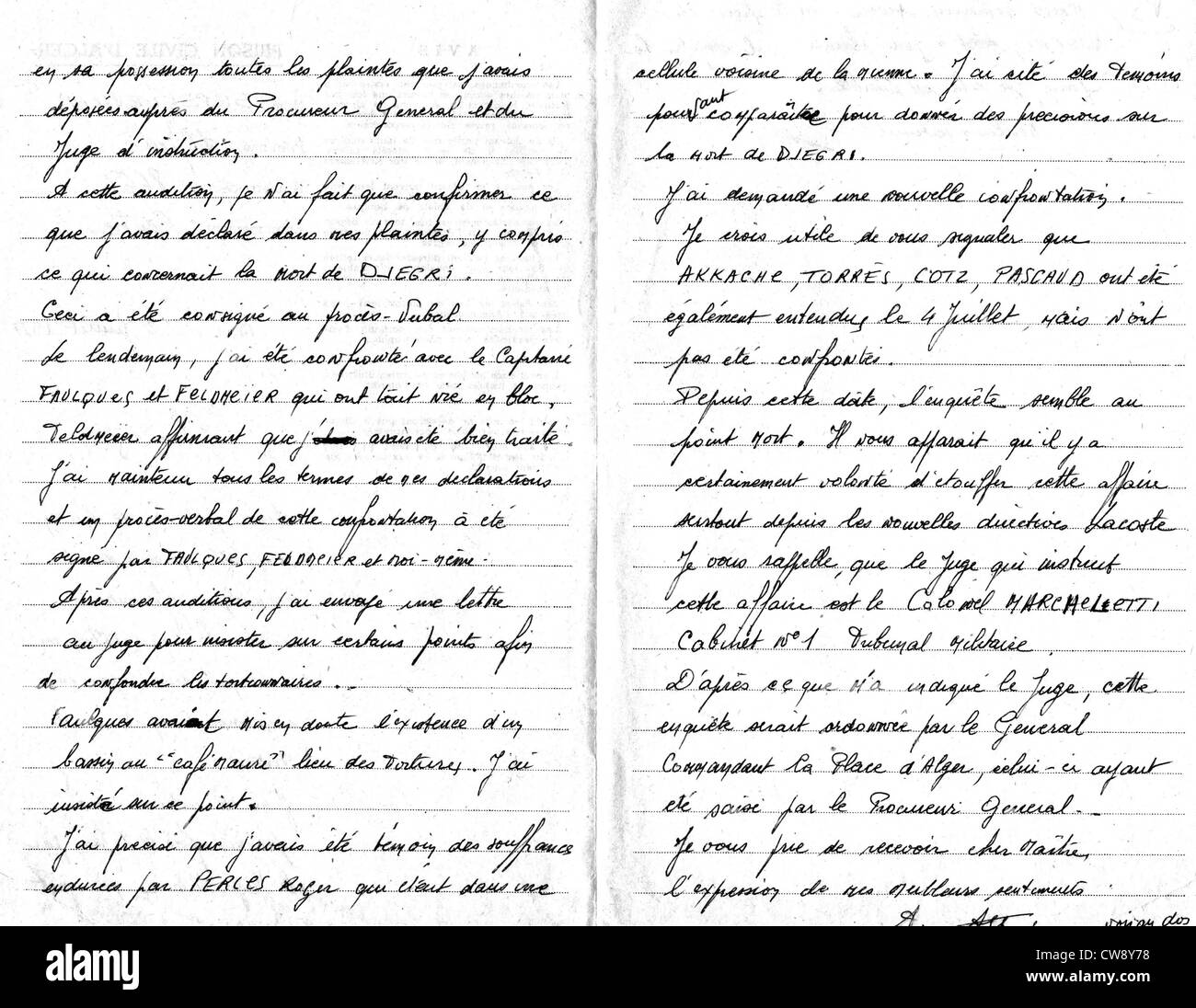 Lettera di Alfred Sepselevicius al suo avvocato riferendosi alla tortura Foto Stock